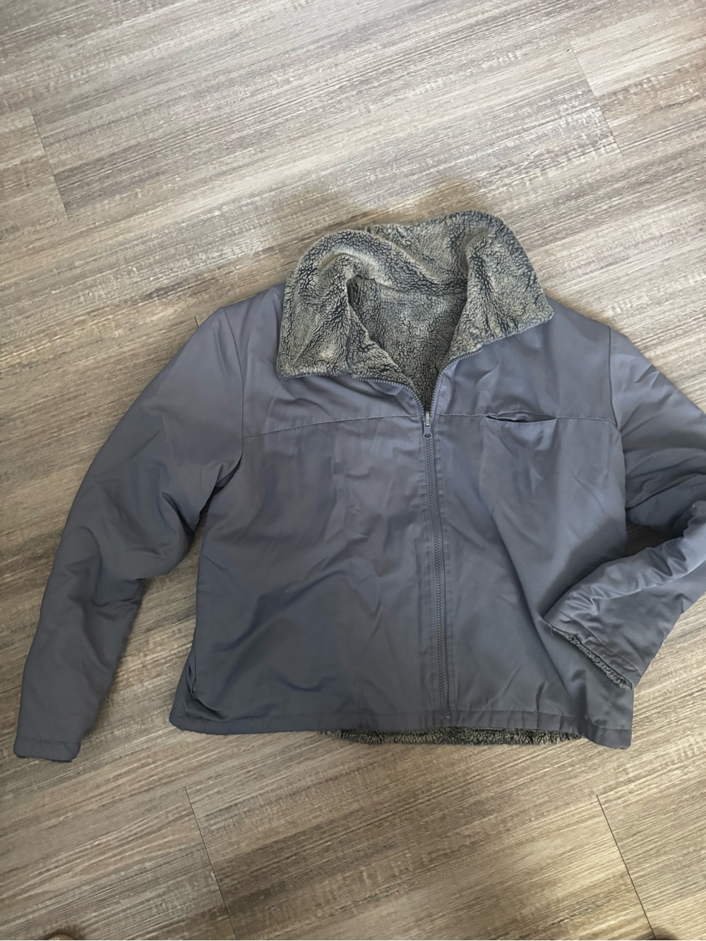 Women's Grey Utility Jacket with Faux Sherpa Lining